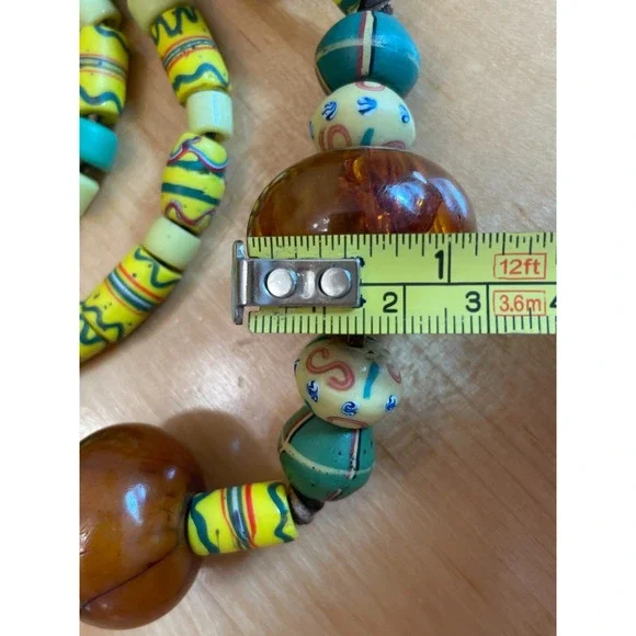 Vintage African Trade Bead Necklace Faux Amber Millefiori Glass Ethnic Bohemian - Picture 12 of 12